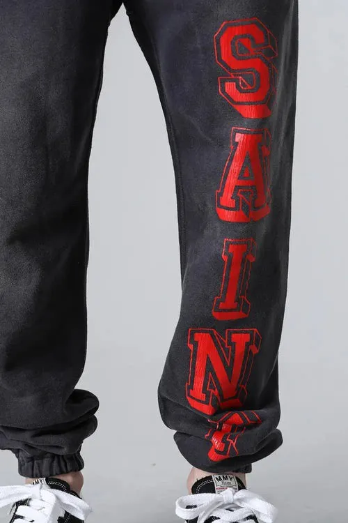 SAINT Mxxxxxx ANGEL SWEAT PANTS/BLK Angel Reborn Crack Print Distressed Sweatpants, Washed Black S-XL Assute Dyeing, Full Spray Fade, Heavy Fermentation Washing, Made with NEW VINTAGE Texture, Four Needles and Six Threads from the Factory, Boneless Patchwork, More Comfortable to Wear, Genuine Level Crack Print/Accessories Restored